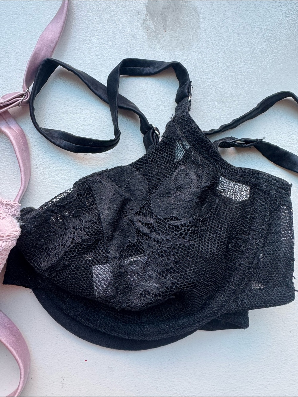 2 Fleur du Mal Bralettes - Black & Pink Floral Lace Bralette with Sheer Mesh - Picture 4 of 4
